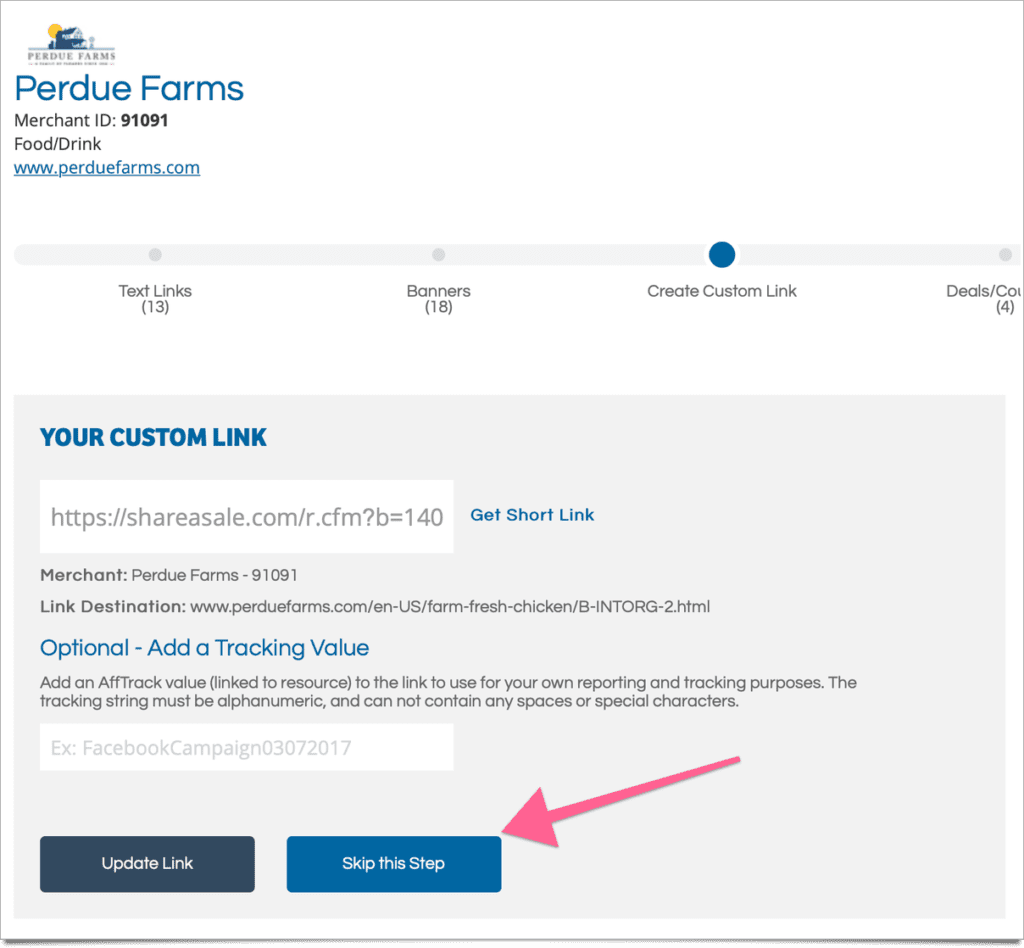 ShareASale Custom Linking Step 5