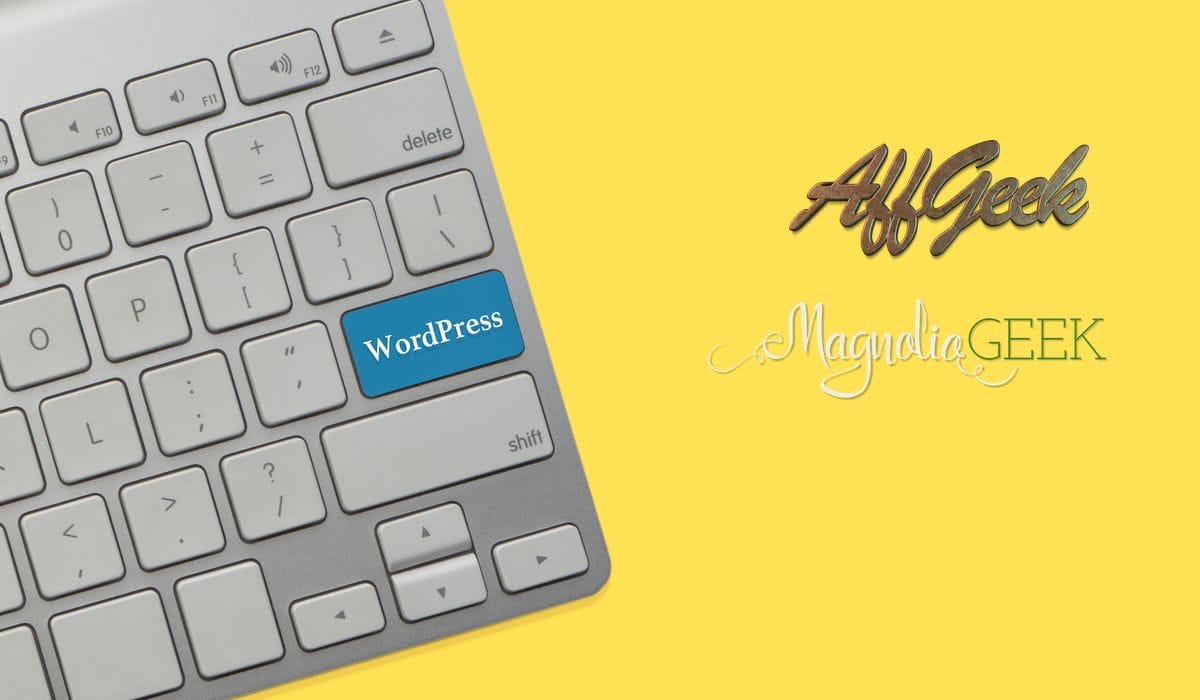 WordPress on keyboard - with Affilinomics & MagnoliaGeek logos